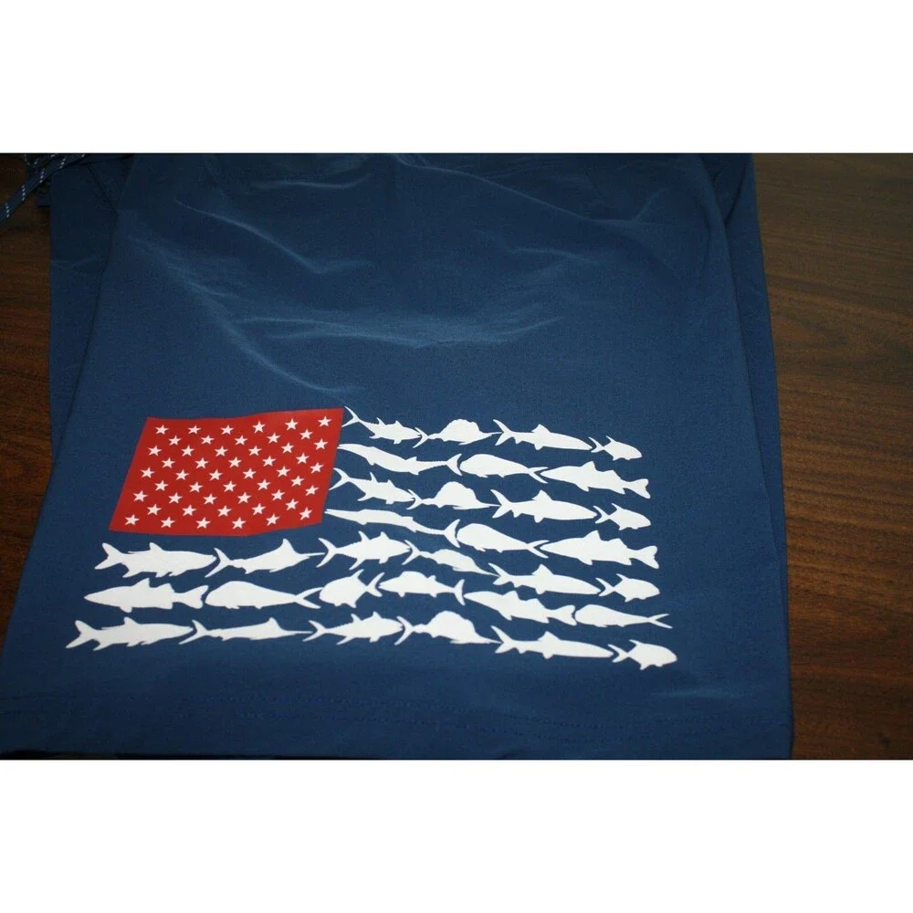 Columbia PFG Fishing Board Shorts Men's 40 Blue Cargo Pockets USA Flag 9